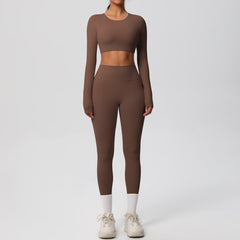 Solid Color Double-sided Nylon Brushed Nude Feel Tight Exercise Yoga Clothes Suit