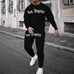 Sports Men's Clothing Casual Retro Digital Printed Round Neck Sweater Suit