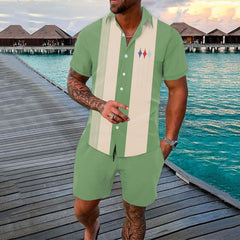 Gradient 3D Printing Outdoor Short-sleeved Shorts 2-piece Set