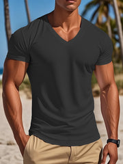 Men's V-neck T-shirt Smooth Black
