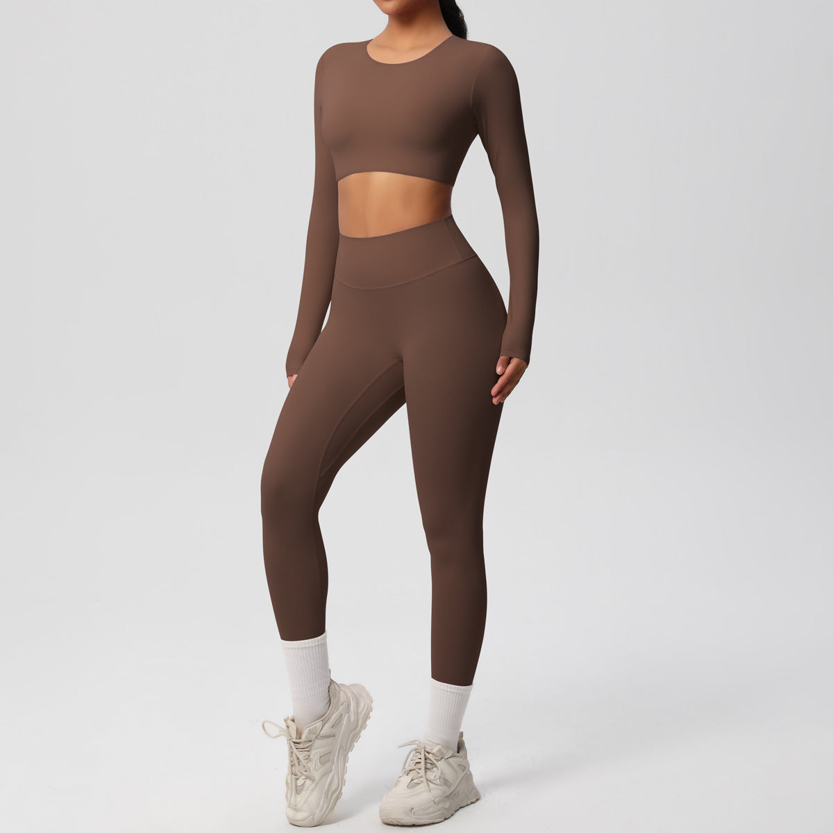 Solid Color Double-sided Nylon Brushed Nude Feel Tight Exercise Yoga Clothes Suit